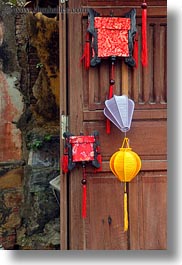 asia, doors, from, hangings, hoi an, lanterns, vertical, vietnam, photograph