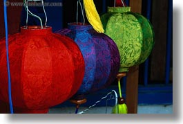 asia, blues, green, hoi an, horizontal, lanterns, red, vietnam, photograph