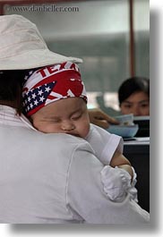 american, asia, babies, bandana, childrens, flags, hoi an, people, vertical, vietnam, photograph