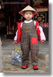 asia, boys, childrens, conical, hats, hoi an, people, toddlers, vertical, vietnam, photograph