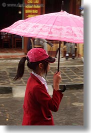 asia, girls, hoi an, people, pink, red, umbrellas, vertical, vietnam, womens, photograph