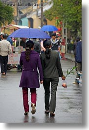 asia, blues, hoi an, people, two, umbrellas, under, vertical, vietnam, womens, photograph