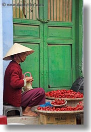 asia, hoi an, people, peppers, red, selling, vertical, vietnam, womens, photograph