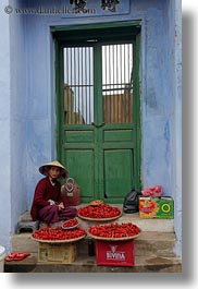 asia, hoi an, people, peppers, red, selling, vertical, vietnam, womens, photograph