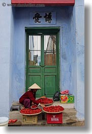 asia, hoi an, people, peppers, red, selling, vertical, vietnam, womens, photograph