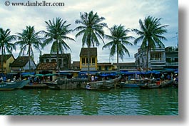 asia, boats, harbor, horizontal, hue, palm trees, vietnam, photograph