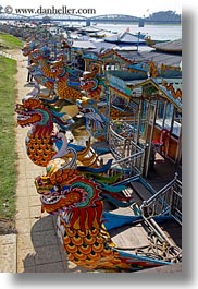 asia, boats, colorful, dragons, hue, vertical, vietnam, photograph