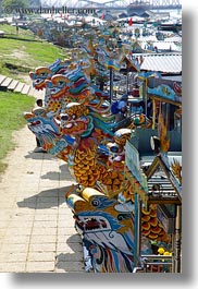 asia, boats, colorful, dragons, hue, vertical, vietnam, photograph