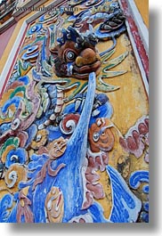 asia, bas reliefs, citadel, colorful, dragons, hue, vertical, vietnam, photograph