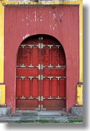 asia, citadel, doors, hue, ornate, red, vertical, vietnam, photograph