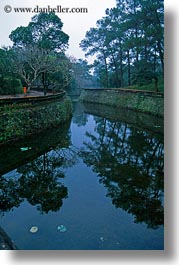 asia, hue, khai dinh, landscapes, misty, moat, reflections, trees, vertical, vietnam, photograph
