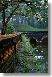 asia, bridge, hue, khai dinh, landscapes, misty, moat, stones, vertical, vietnam, photograph
