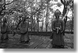 asia, black and white, cameras, horizontal, hue, khai dinh, soldiers, statues, stones, tu duc tomb, vietnam, photograph