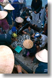 asia, conical, fish, hats, hue, market, vertical, vietnam, photograph
