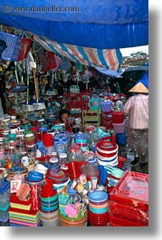 asia, container, hue, market, plastic, vendors, vertical, vietnam, photograph