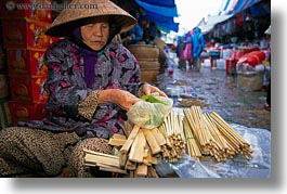asia, horizontal, hue, leaves, market, vietnam, womens, photograph