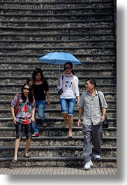 asia, asian, families, hue, people, stairs, umbrellas, vertical, vietnam, womens, photograph