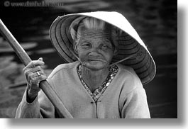 asia, asian, black and white, boats, clothes, conical, hats, horizontal, hue, old, people, senior citizen, vietnam, womens, photograph