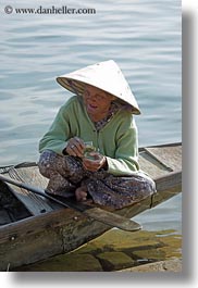asia, asian, boats, clothes, conical, hats, hue, old, people, senior citizen, vertical, vietnam, womens, photograph
