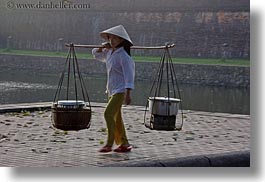 asia, asian, carrying, clothes, conical, don, ganh, hats, horizontal, hue, people, vietnam, womens, photograph