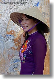 asia, asian, clothes, conical, emotions, guides, hats, hue, people, smiles, tours, vertical, vietnam, womens, photograph