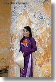 asia, asian, clothes, conical, emotions, guides, hats, hue, people, smiles, tours, vertical, vietnam, womens, photograph