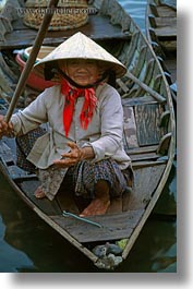 asia, asian, boats, clothes, conical, hats, hue, people, senior citizen, vertical, vietnam, womens, photograph