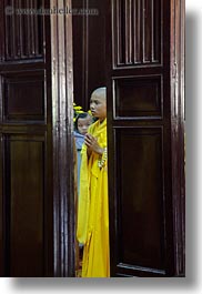 asia, doorways, hue, monks, praying, thien mu pagoda, vertical, vietnam, photograph