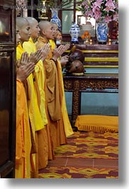 asia, doorways, hue, monks, praying, thien mu pagoda, vertical, vietnam, photograph