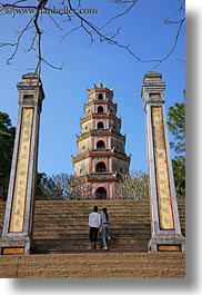 asia, couples, hue, pagoda, thien, thien mu pagoda, vertical, vietnam, photograph