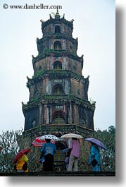 asia, hue, pagoda, thien, thien mu pagoda, umbrellas, vertical, vietnam, photograph