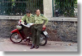 asia, asian, horizontal, men, military, motorcycles, people, saigon, vietnam, photograph