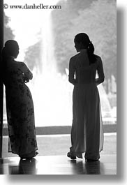 asia, asian, black and white, people, saigon, silhouettes, two, vertical, vietnam, womens, photograph