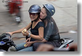 activities, asia, asian, eating, emotions, horizontal, laugh, motorcycles, people, saigon, smiles, vietnam, womens, photograph