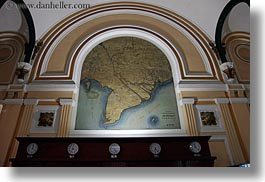 asia, clocks, horizontal, map, old, post office, saigon, south, vietnam, photograph