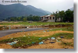 asia, horizontal, houses, mountains, trash, vietnam, villages, photograph