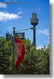 australia, buildings, clouds, festival, flags, nature, sky, skyscrapers, space needle, structures, sydney, vertical, weather, photograph