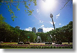 australia, buildings, horizontal, nature, park, sky, skyscrapers, space needle, structures, sun, sydney, photograph