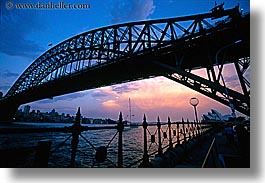 australia, bridge, dusk, fences, harbor bridge, horizontal, irons, materials, nature, railing, sky, structures, sun, sunsets, sydney, photograph