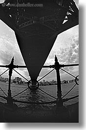 australia, black and white, bridge, fences, harbor bridge, irons, materials, railing, structures, sydney, vertical, photograph