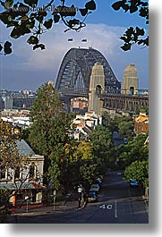 australia, bridge, harbor bridge, streets, structures, sydney, trees, vertical, photograph