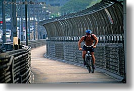 activities, australia, bicycles, bridge, cyclists, harbor bridge, horizontal, men, people, structures, sydney, photograph