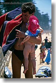 australia, babies, clothes, fathers, girls, hats, humor, manly beach, men, naked, people, sydney, vertical, photograph