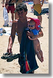 australia, babies, clothes, fathers, girls, hats, humor, manly beach, men, naked, people, sydney, vertical, photograph