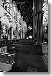australia, black and white, buildings, churches, pews, religious, st marys cathedral, structures, sydney, vertical, photograph