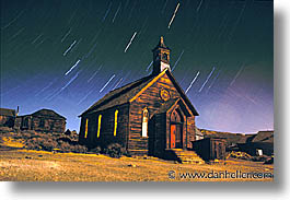 antiques, artifacts, bodie, california, churches, exteriors, ghost town, horizontal, landmarks, nite, north america, old west, stars, state park, united states, west coast, western usa, photograph