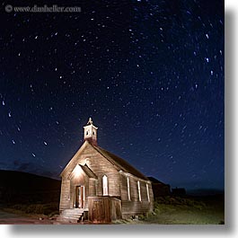 antiques, bodie, california, churches, ghost town, long exposure, methodist, nite, square format, stars, state park, west coast, western usa, photograph