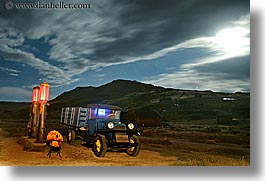 antiques, bodie, california, cars, clouds, ghost town, horizontal, long exposure, nite, old, state park, trucks, west coast, western usa, photograph