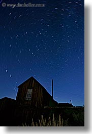 antiques, bodie, california, ghost town, houses, long exposure, nite, over, star trails, stars, state park, vertical, west coast, western usa, photograph