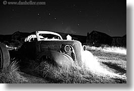 antiques, black and white, bodie, buick, california, cars, ghost town, horizontal, long exposure, nite, stars, state park, thirties, west coast, western usa, photograph